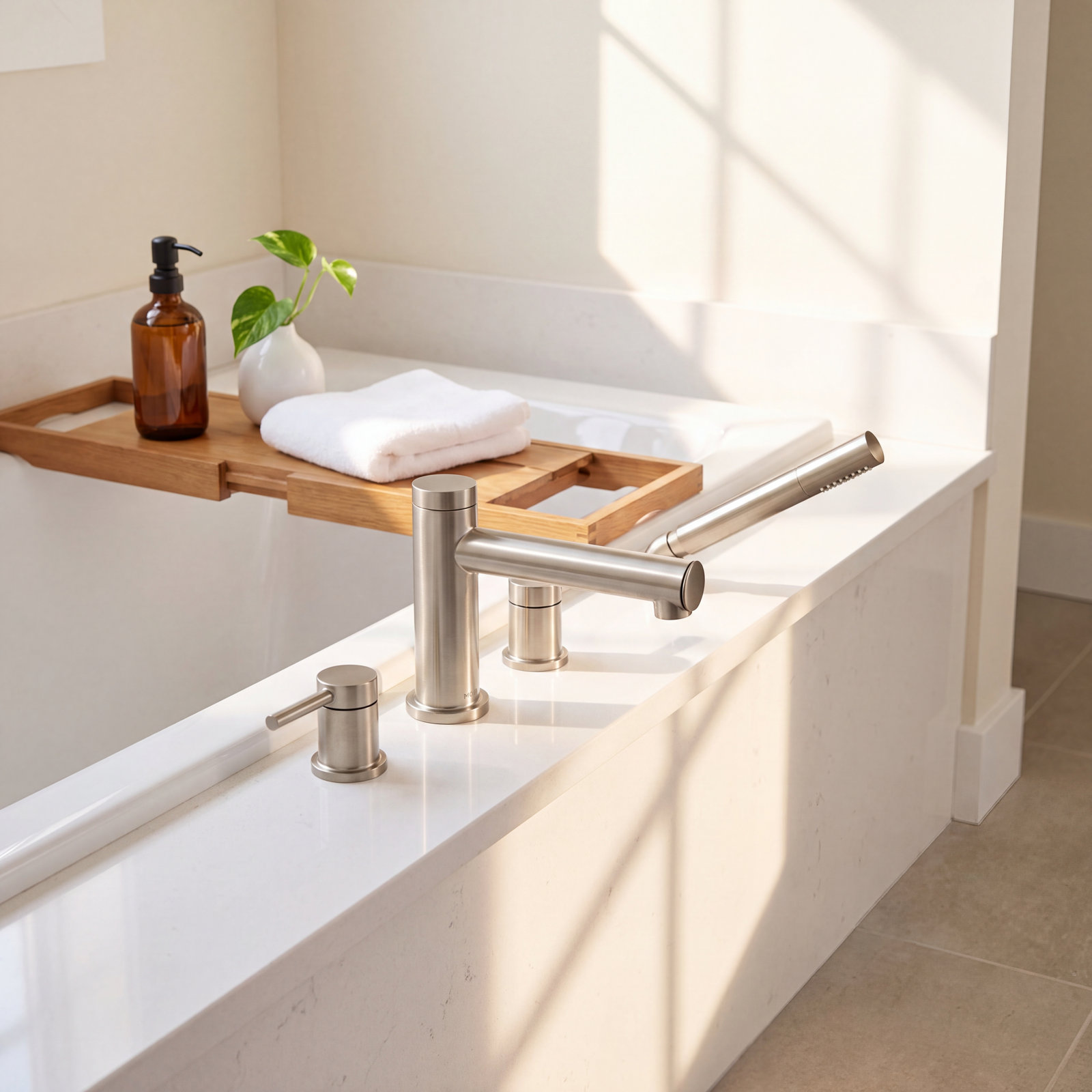 Align Deck Roman Tub Faucet with Handshower, Brushed Nickel