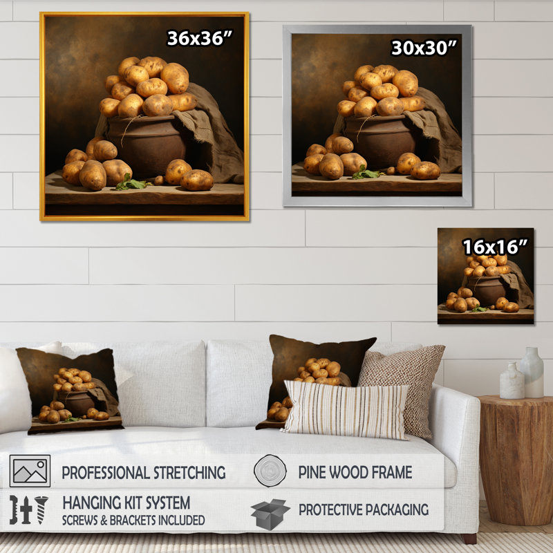 «Potato Amber» sur toile, H 30 po x l 30 po x P 1 po, Cadre simple argenté