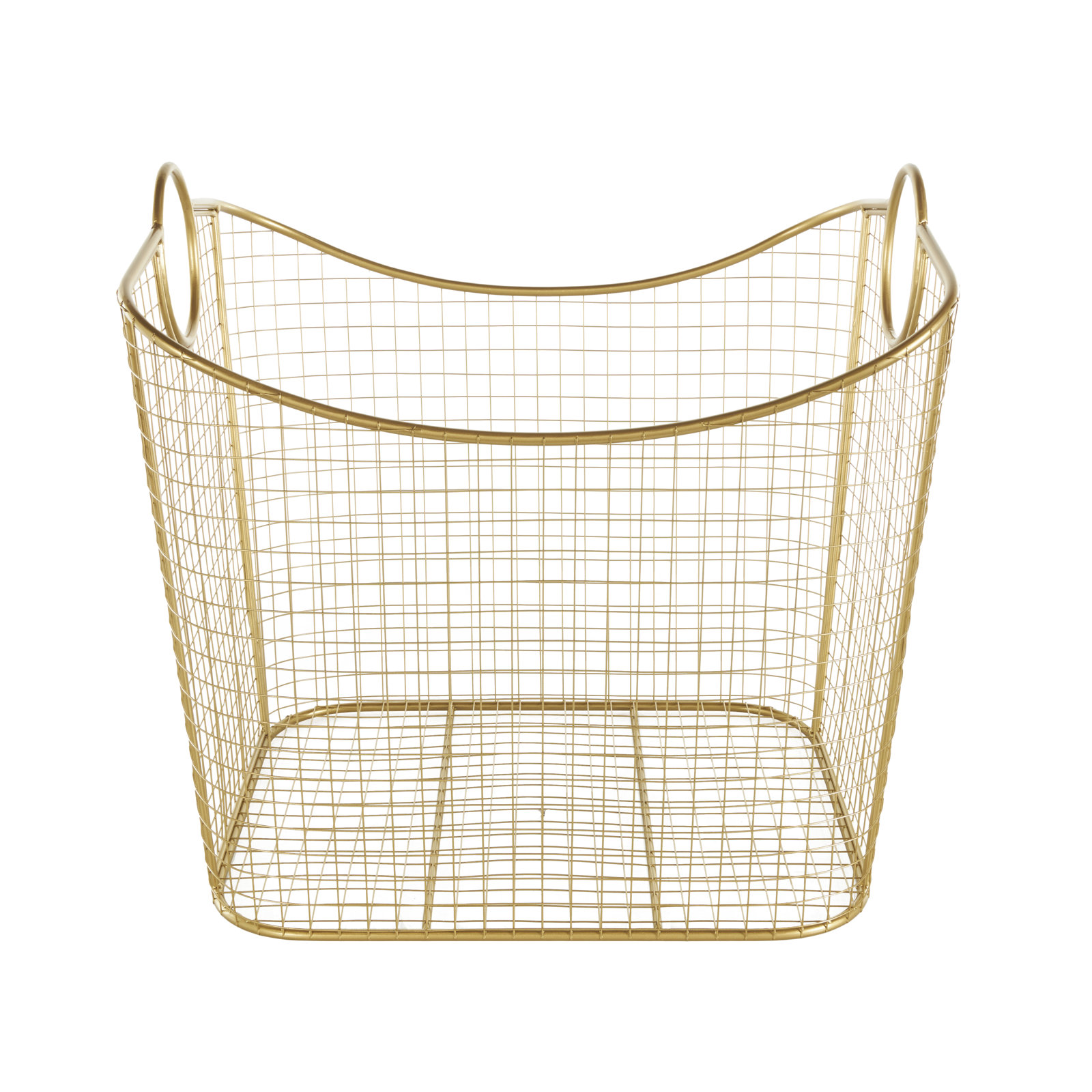Metal Storage Basket with Ring Handles, Gold