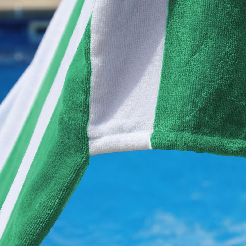 Superior Cabana Striped Cotton Standard Size Towel/ Chaise Lounge Chair Cover Set, Dark Green, Beach Towel - 6 Pack