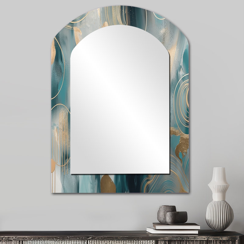 Green Gold Marbled Meditations V - Marble Irregular Shape Mirror, Green Asymmetrical Unique Wall Mirror, Printed Metal Art