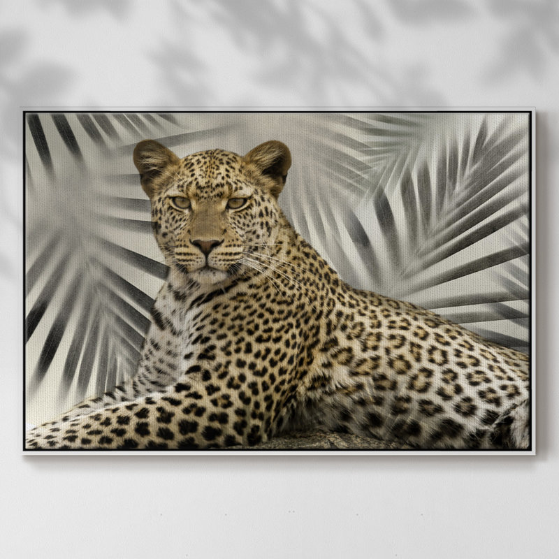 Boho Cheetah, peinture sur toile encadrée, H 27 po x l 41 po x P 2 po, Cadre blanc