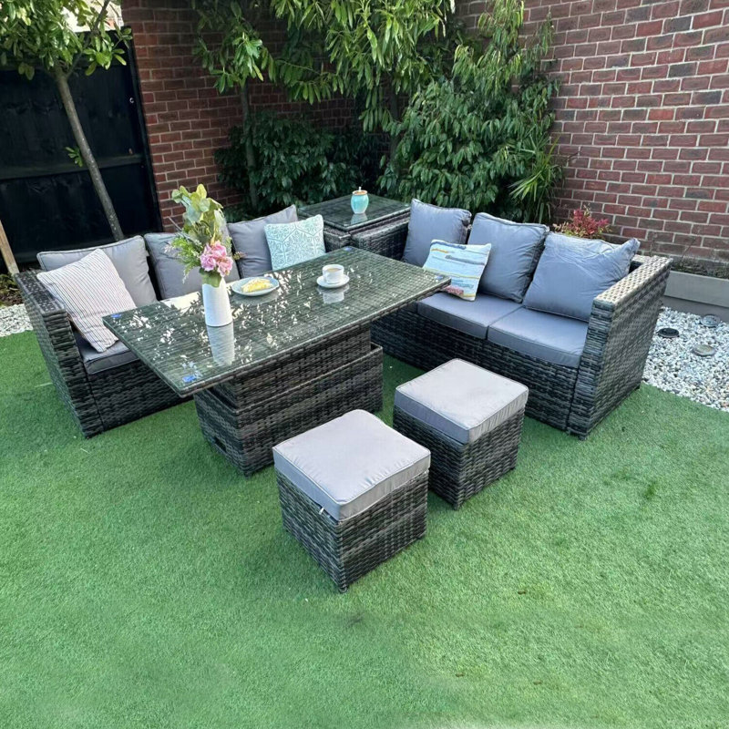 Rattan Wicker 8 - Person Garden Lounge Set with Cushions