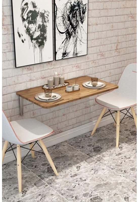 Wall-Mounted Foldable Table - 28.3" x 17.7" Space-Saving Desk for Kitchen, Balcony, or Office, Natural