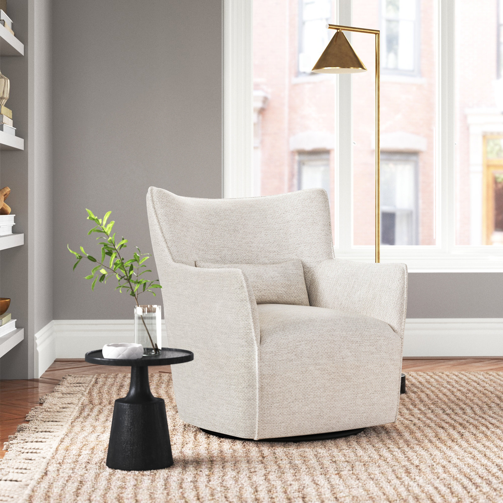 Ara Upholstered Swivel Accent Chair, Noble Platinum Polyester