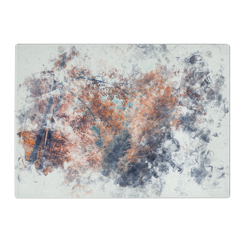 Tempered Glass Stream Behind the Red Trees Chopping Board, 28.5 cm x 39 cm