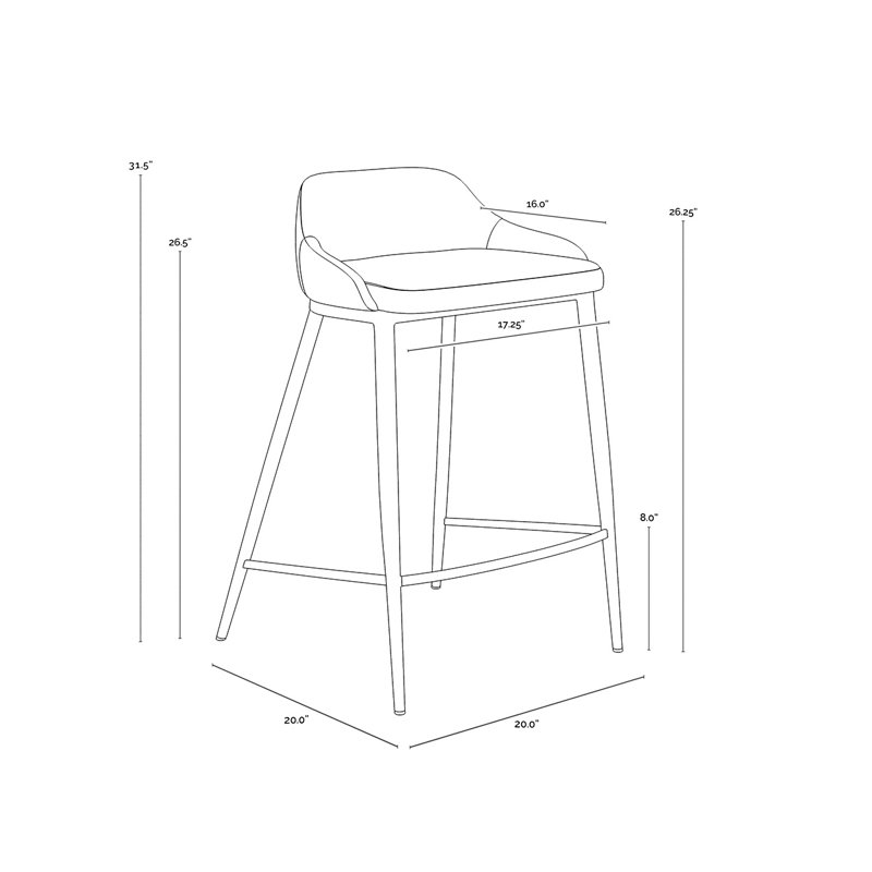 ASTRA Upholstered Bar Stool with Metal Frame, Black, Counter Stool (26.25" Seat Height)