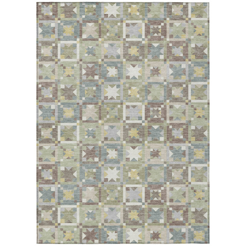 Machine Washable Indoor/Outdoor Chantille ACN2553 Patchwork Rug, Celery, 8' x 10'