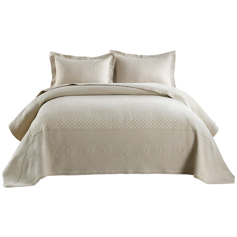 Ensemble de courtepointe en coton TMquilt, Beige, Courtepointe pour lit grand + deux taies décorati