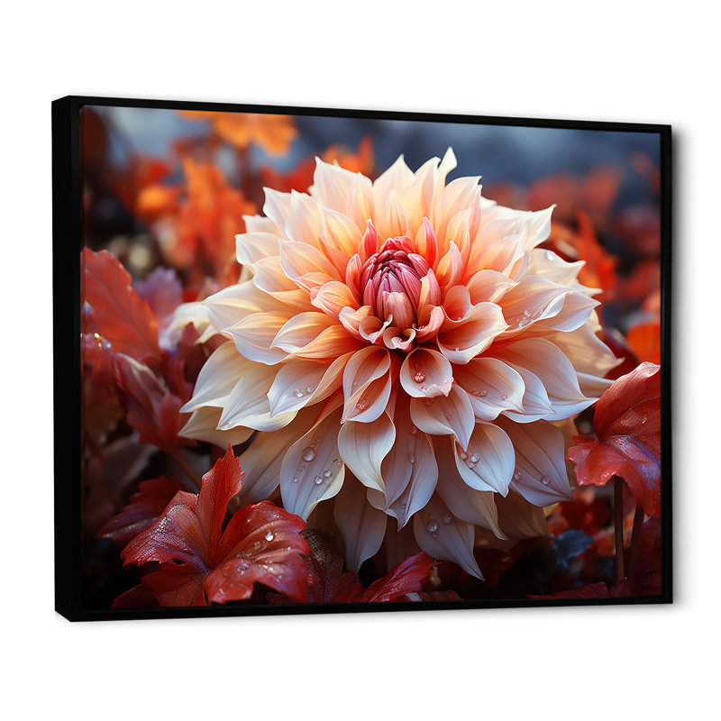Red Dahlias Delight - Dahlia Canvas Art Print, H 32 po x l 24 po x P 1 po, Cadre flottant noir
