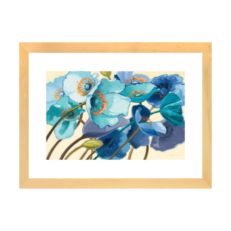 «Le Pavots Bleu» par Shirley Novak - reproduction d'art, Cadre papier naturel, H 16 po x l 24 po x P 1 po