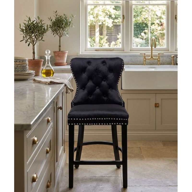Grand tabouret en velours, Noir