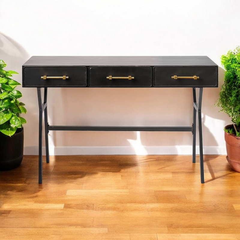 Bureau 51 po noir avec trois tiroirs