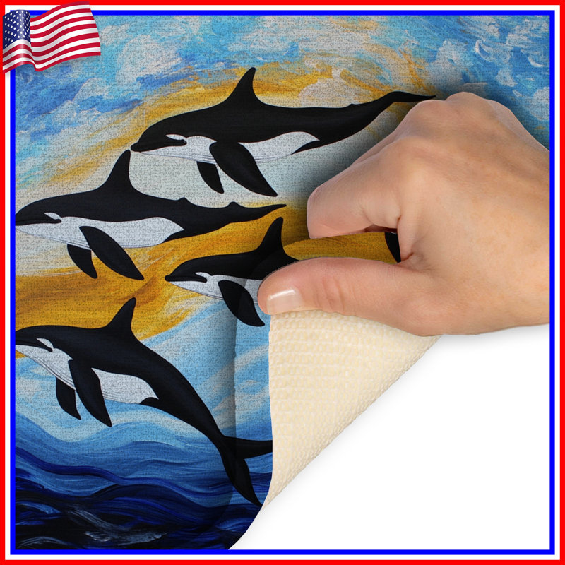 Orcas tapis de bain animaux décor de salle de bain plage côtière, Simple - L 21 po x l 34 po, Orques bleus