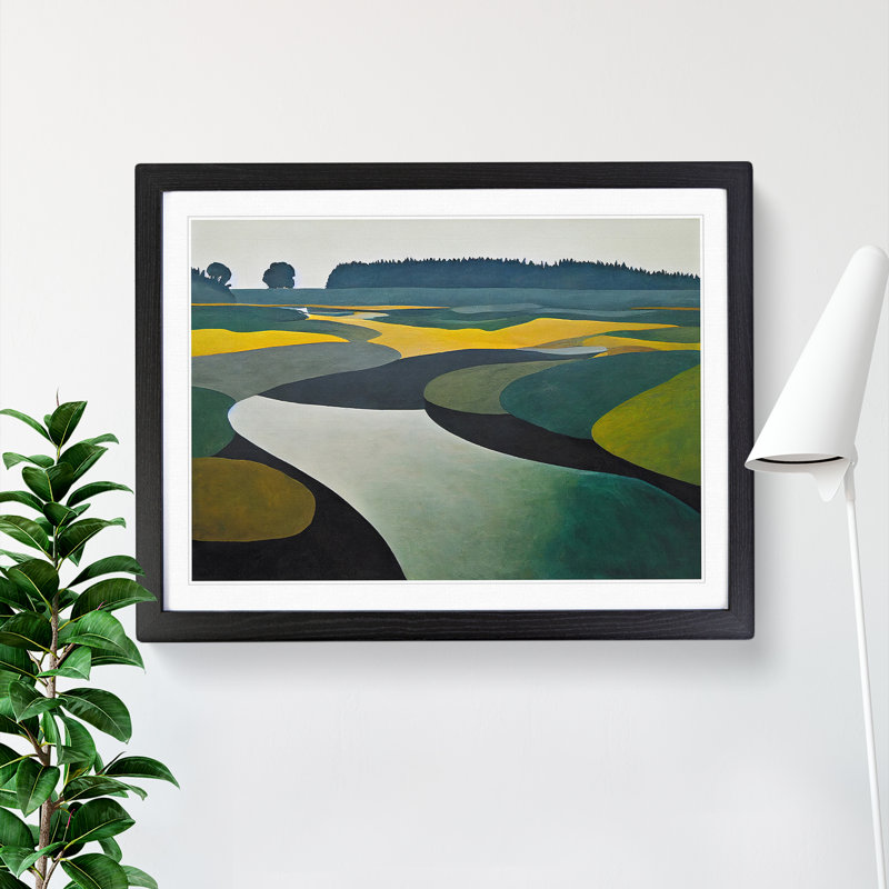 Lake View - Framed Print, 46cm H x 64cm W, Black Framed