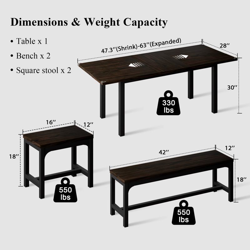 Halence 5-Piece Extendable Dining Table Set for 4-8 People, Espresso