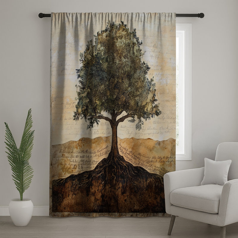Arbre avec racines, rideaux transparents et occultant - 1 panneau, Blocage, 50 po x 80 po - 1 panneau