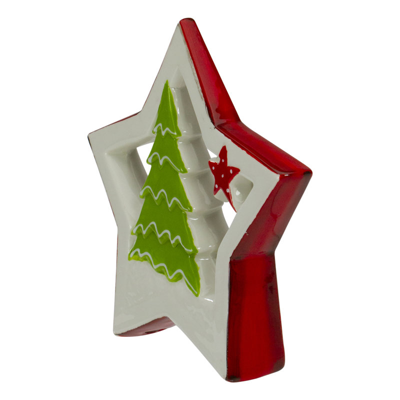 Décoration de table arbre de Noël blanc et rouge 7 "avec étoile
