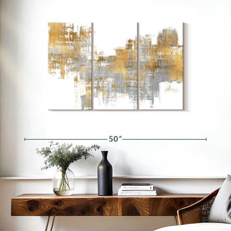 Avery dynamique doré sur gris I, H 24 po x l 38 po