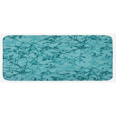 Ink Drawing Inspired Intertwined Tree Branches Buds And Leaves In Abstract Design Teal Turquoise Kitchen Mat -  East Urban Home, 86AD7DBB4AC04812A37406AA71CBB449