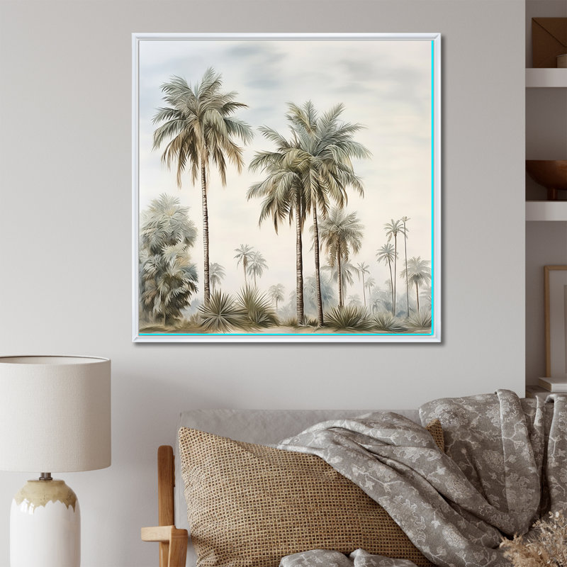 Palmiers sur la plage, impression sur toile, Cadre flottant blanc, 24" H x 24" W