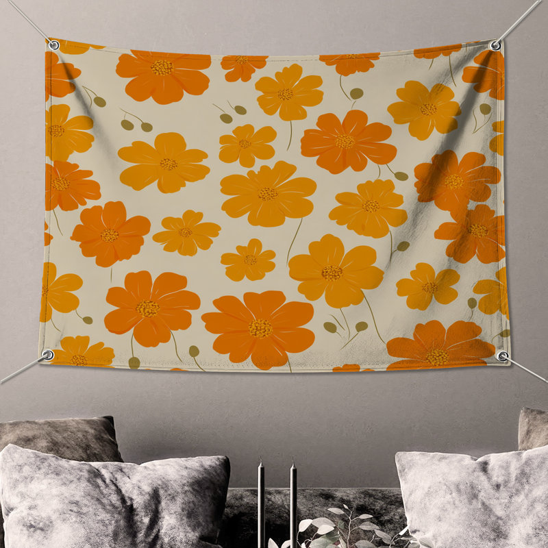 Tapisserie murale fleurs - décoration murale florale, H 50 po x l 60 po avec 4 œillets