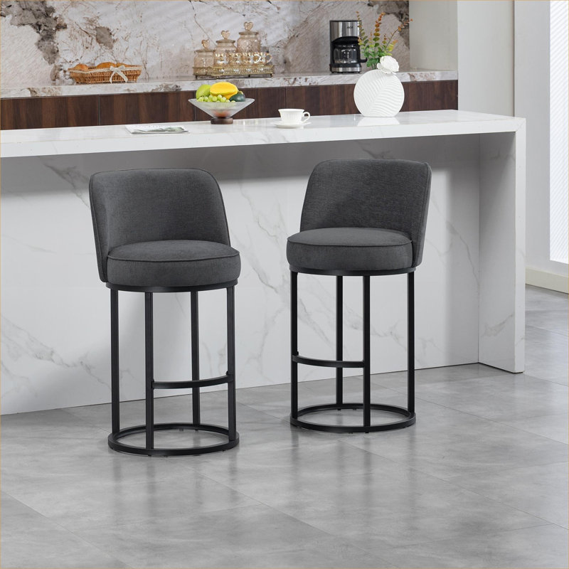 Ensemble de 2 tabourets de bar à hauteur de comptoir de style moderne Cool Grey Cool, revêtus de lin avec dossier pour îlot de cuisine
