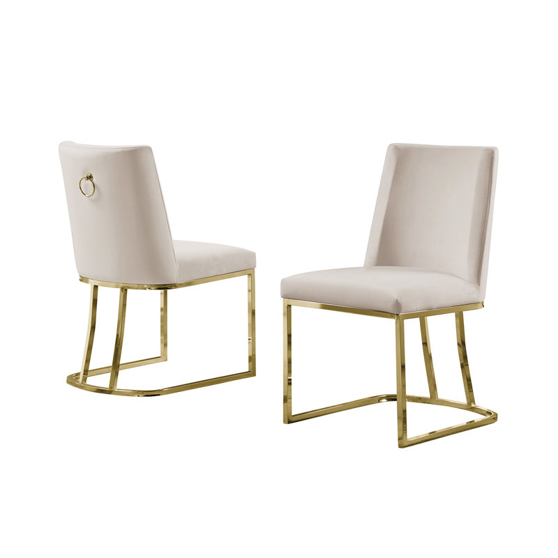 Stansted 19'' H Velvet Upholstered Side Chair, Gold, Cream