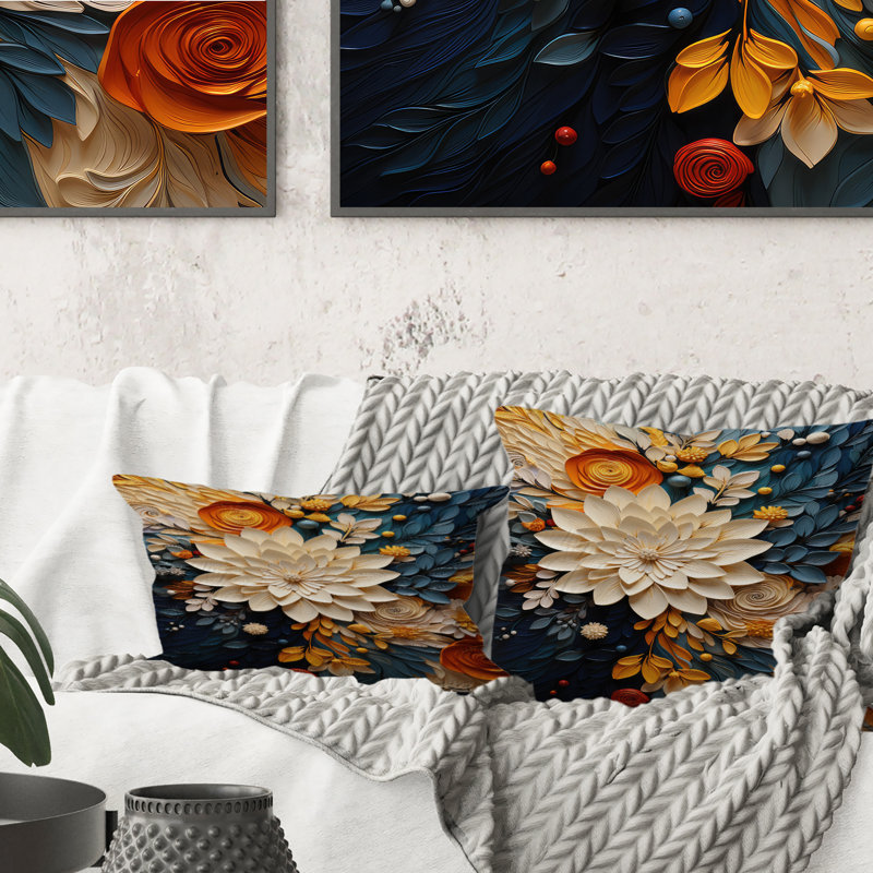 Coussin orange orange sarcelle tourbillon IV - Abstract Botanicals, Carré, 16" x 16"