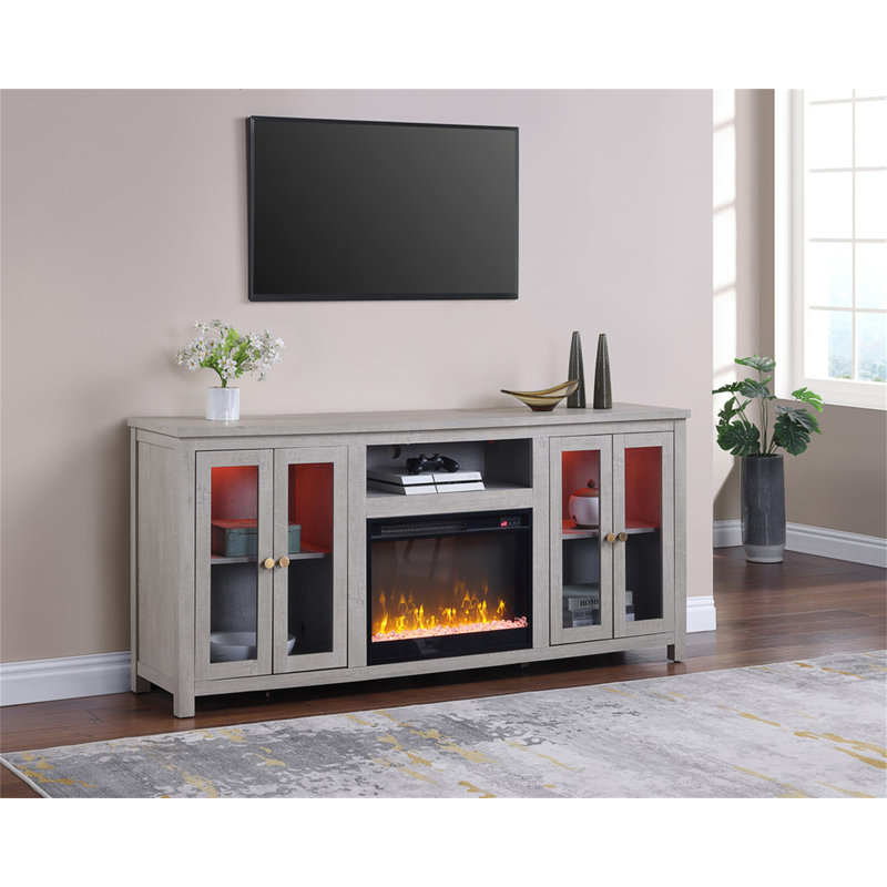 Console 70 po avec foyer Emerson, Gris clair