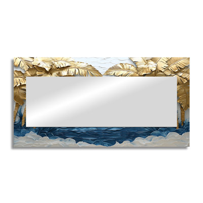 Golden Aqua Palms On The Beach II - Palms & Palm Trees Mirror Wall Decor - Printed On Metal