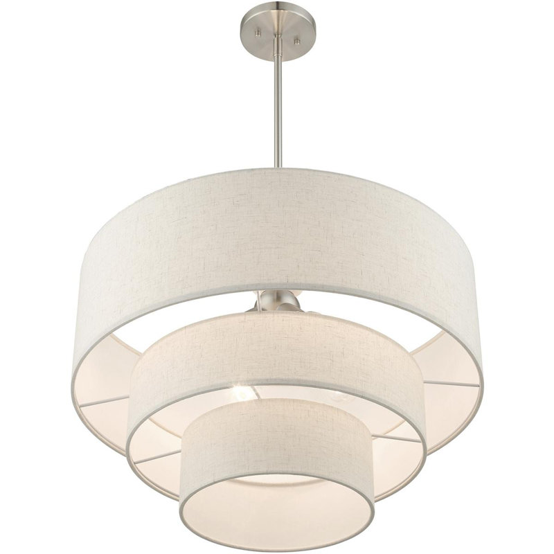 Lustre suspendu 4 lumières en nickel brossé, Nickel brossé, Blanc, Gruau