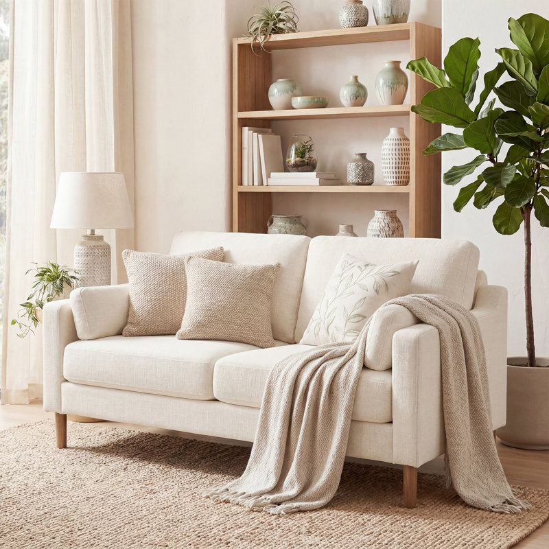 59.8'' W Modern Upholstery Loveseat Boucle, Cream Linen