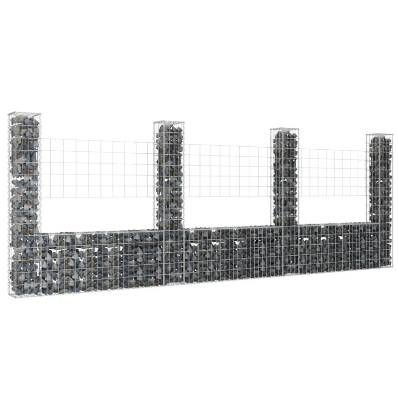 VidaXL Silver Iron U-Shape Gabion Basket with 4 Posts
