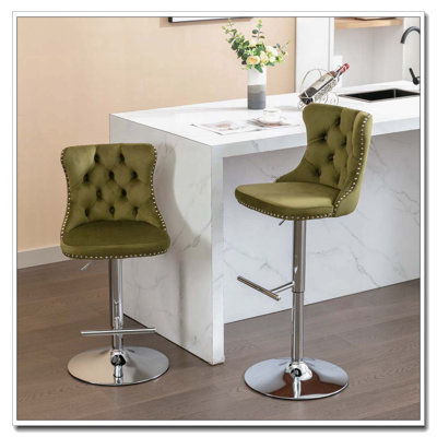 Swivel Velvet Barstools Adjusatble Seat Height