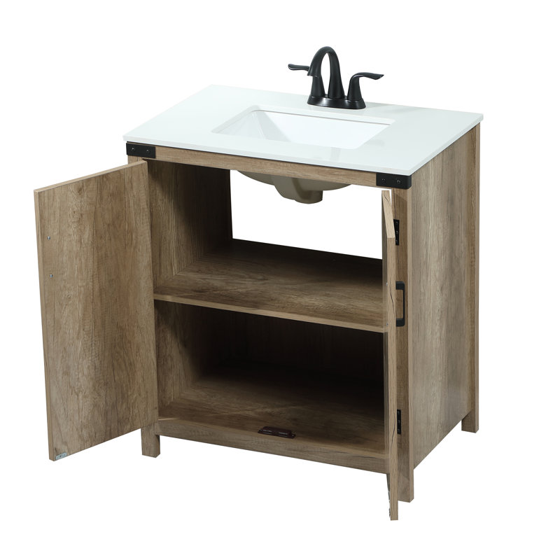 Slayton 30'' Single Bathroom Vanity with Engineered Marble Top, Natural Oak