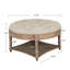Rond élégant avec tablette - Revêtement en lin, pieds en bois pour le salon, grande table basse ronde, rangement, espace de revêtement-671685269-671685265