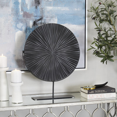 Vonny Black Metal Carved Starburst Decorative Sculpture with metal stand