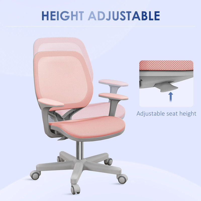 Office Chair Small Computer Desk Chair with Mesh Back Swivel Security Castors Arm Pink