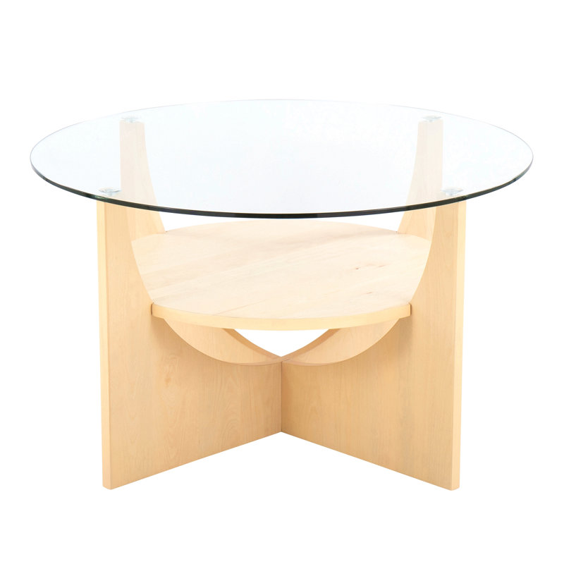 Table basse en U en bois naturel et verre transparent, Brun