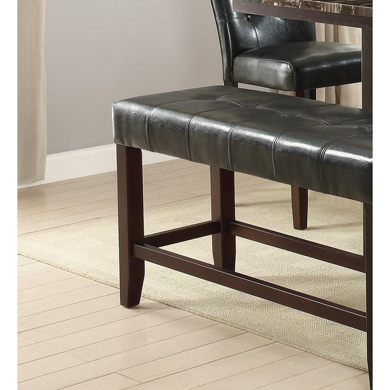 Counter Height Bench For Dining - Black Faux Leather Cushioned Seat With Strong Wooden Base Style Modern Wood Support, Black