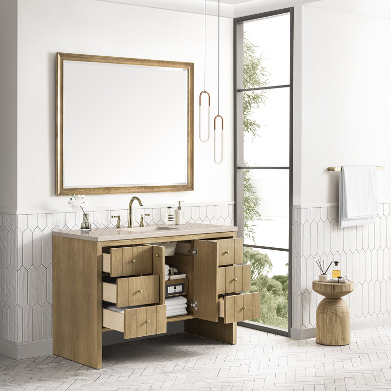 Hudson 48" Single Bathroom Vanity Set, Parisien Bleu, 8" Widespread, Honey Oak