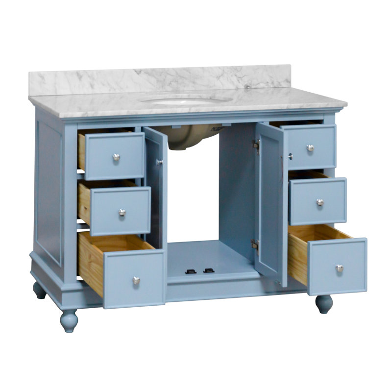 Ensemble de meuble-lavabo simple 48 po Ferdinand, Marbre de Carrare, Bleu poudre