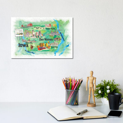 USA, Iowa Illustrated Travel by Markus & Martina Bleichner - Wrapped Canvas Print