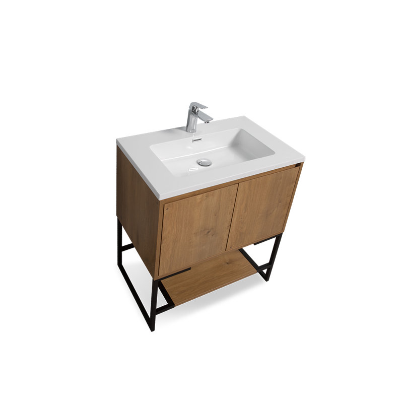 Kaveion 36'' Single Bathroom Vanity with Marble Top, Oak