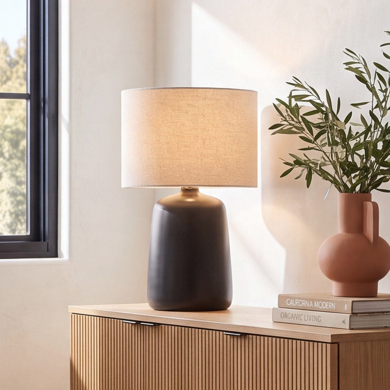 Pramit Ceramic Table Lamp, Black