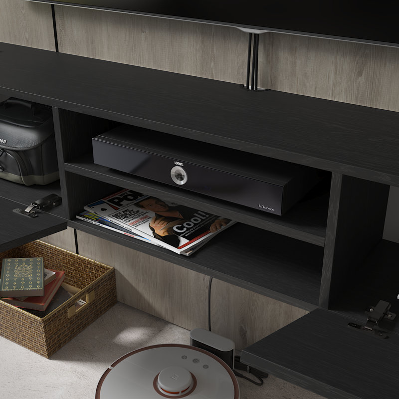 Desmone Modern Floating TV Stand Wall Mount Media Console Up To 78" TVs, Black Grain, 11.8'' H x 70.8'' W x 11.8'' D