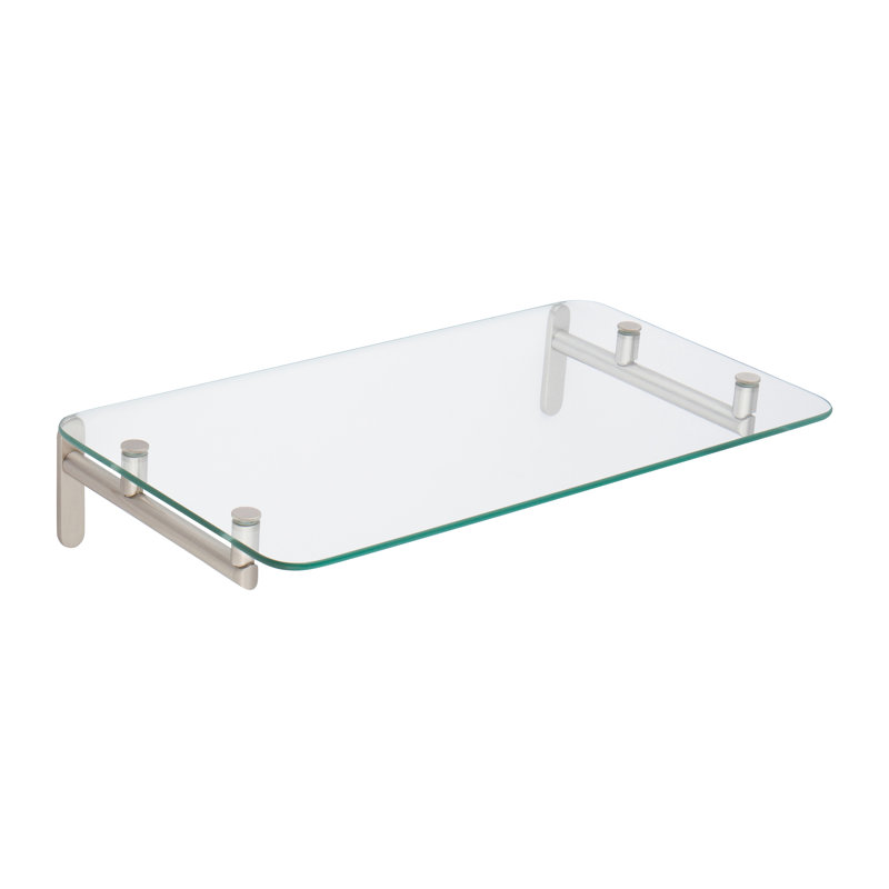 Sine Hotel Rectangle Glass Accent Shelf, Satin Nickel, 4.2" H x 24" W x 11.3" D