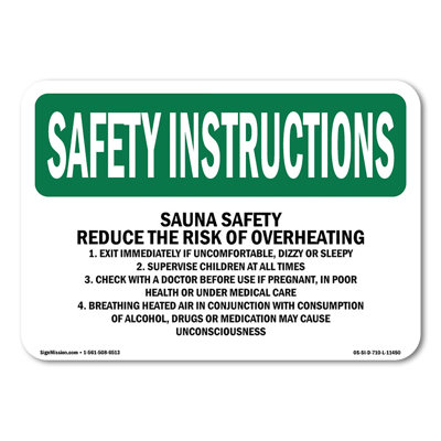 Sauna Safety Reduce The Risk Of Overheating Decal 18 X 12