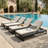 Black Acacia Wood Chaise Lounge with 4-Inch Cream 2-FoldCushion Set, 4-Position Adjustable Outdoor Patio Lounger with Flat Side Surface, for Poolside- Matching dark  grey version available-129059788